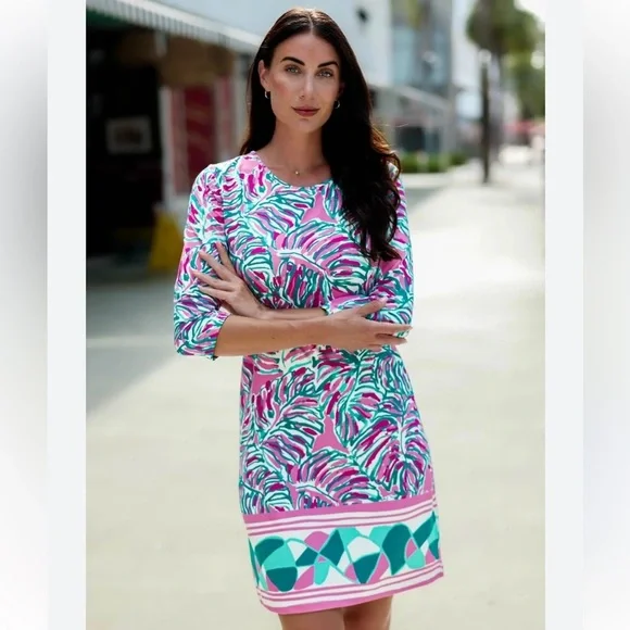 JEAN-PIERRE KLIFA Daphne Midi Shift Dress Pink Garden stretch Size small - Picture 1 of 10